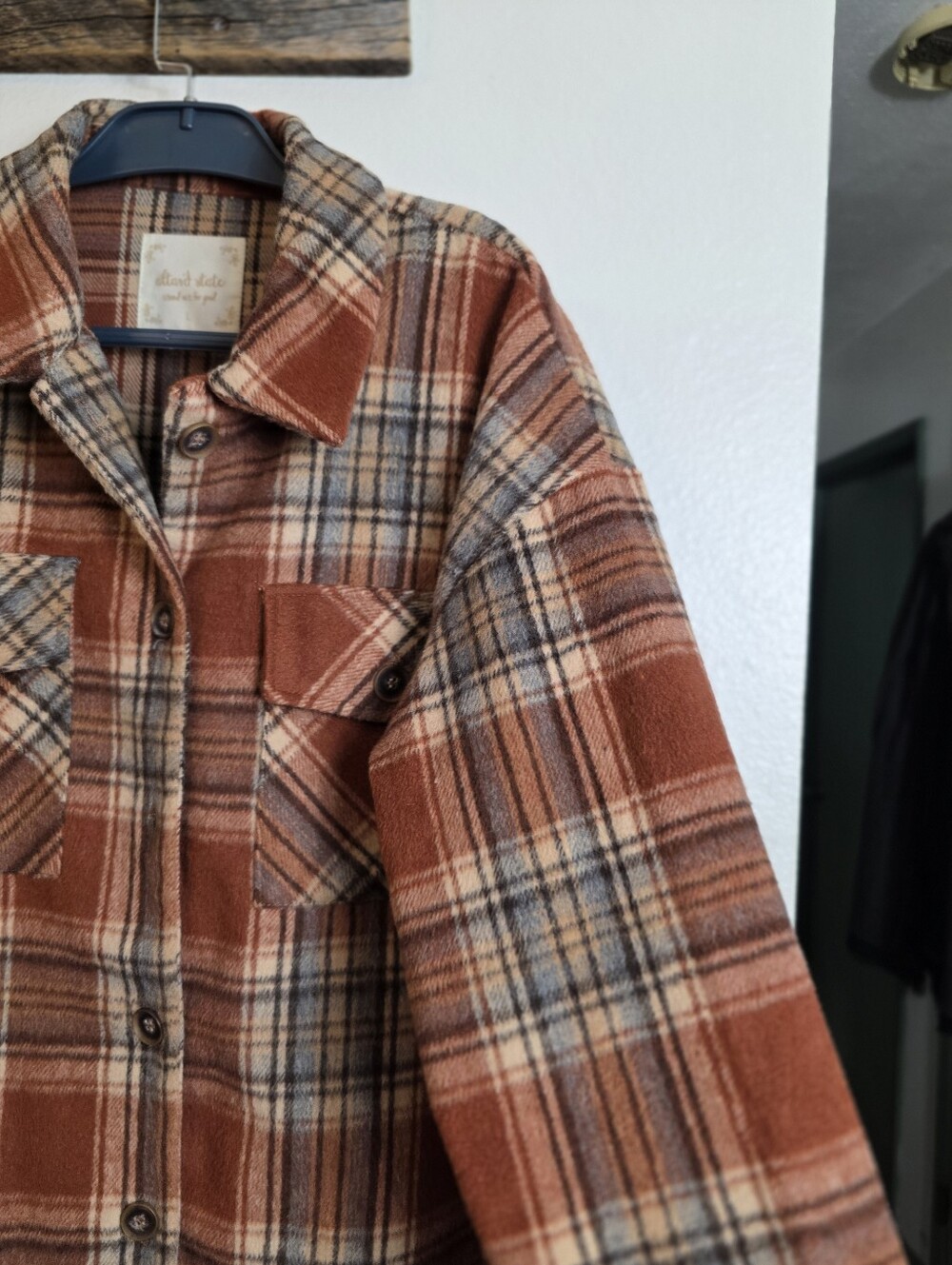 Altard State Plaid Shacket Jacket Women’s Large Rust Orange Cottageco - Picture 8 of 16